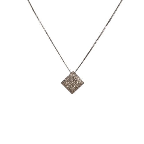 Ladies 9ct White Gold Curb Necklace 4.2g 45cm with Diamond Square Pendant