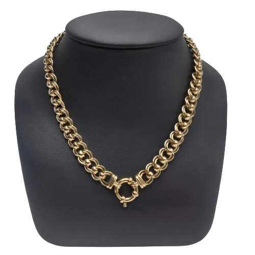 9ct Yellow Gold Beaded Double Curb Necklace – 64.25g – 44cm Length – 1.1cm Wide – Bolt Ring Clasp