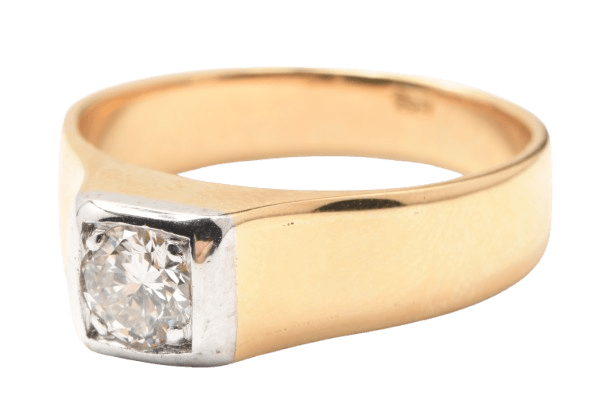 Mens 18ct Yellow & White Gold Single Stone Brilliant Cut Diamond Ring 0.35ct TDW N 1/2 With Valuation