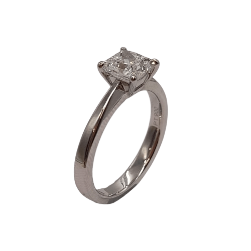 Ladies Platinum Single Stone Princess Cut 4 Claw Set Diamond Ring 1.00ct TDW J 5 With Valuation