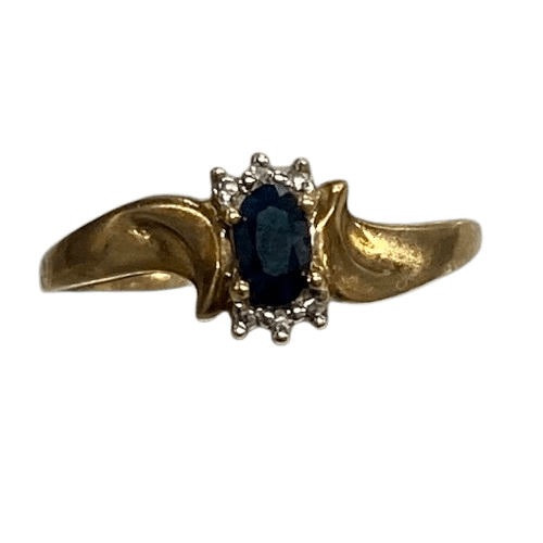 Ladies 9ct Yellow Gold Ring 1.7gms with Blue Oval Centre Stone. Size 7