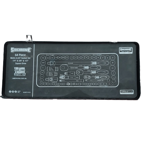 Sidchrome 64 Piece Metric AF Socket Set 1/4 + 3/8 Square Drive (CP)