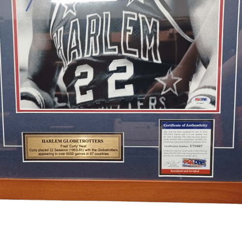 Fred “Curly” Neal Signed Harlem Globetrotters Memorabilia Frame – 45x55cm **Pick Up Only**