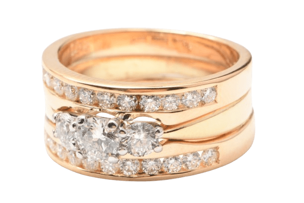 Ladies 18ct Yellow & White Gold Brilliant Cut Diamond Three Ring Set 1.04ct TDW J With Valuation