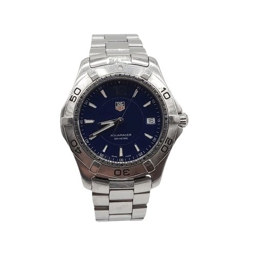 Mens Silver/Blue Tag Heuer Watch Aquaracer 300 Meters With Watch Box And Books (CP-1351895)
