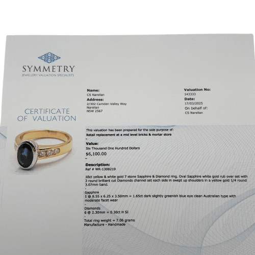 Ladies 18ct Yellow Gold Sapphire & Diamond Ring 1.95ct TSW With Valuation N 6 3/4 With Valuation (WR 1308219)