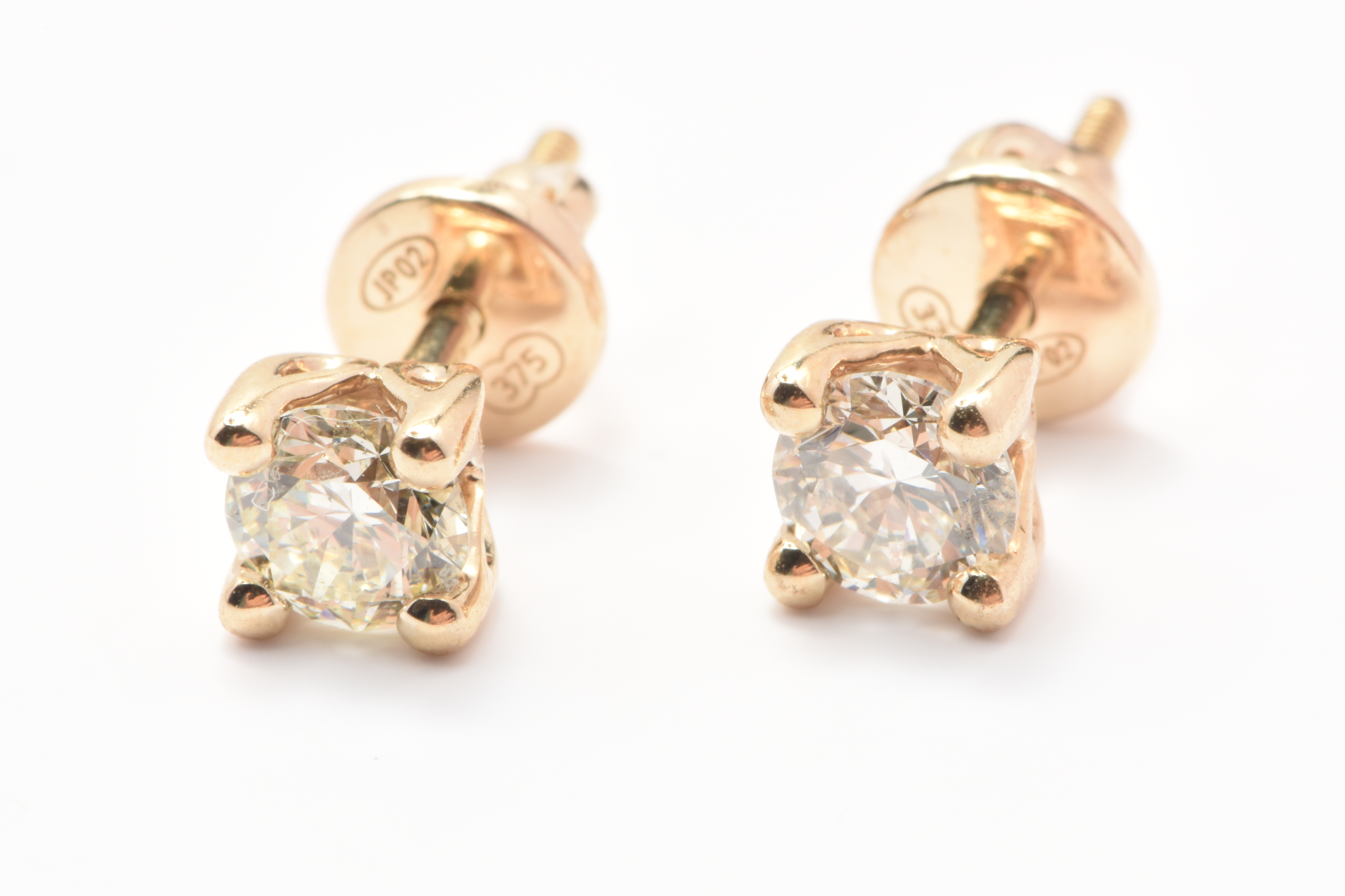 Ladies 9ct Yellow Gold Single Stone Diamond Stud Earrings 0.52ct TDW with Valuation – WL 1318969