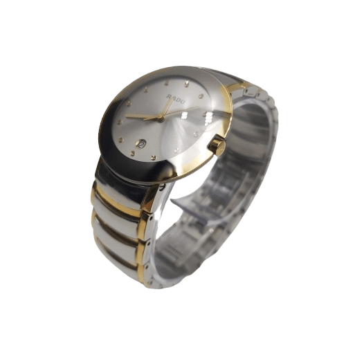 Rado Silver and Gold Watch – Model 129.0533.3, White Face, Metal Band, Box, Extra Links & Warranty Card