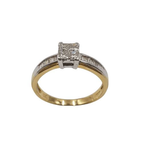 Ladies 18ct Yellow & White Gold Princess & Baguette Cut Diamond Ring 0.50ct TDW P With Valuation