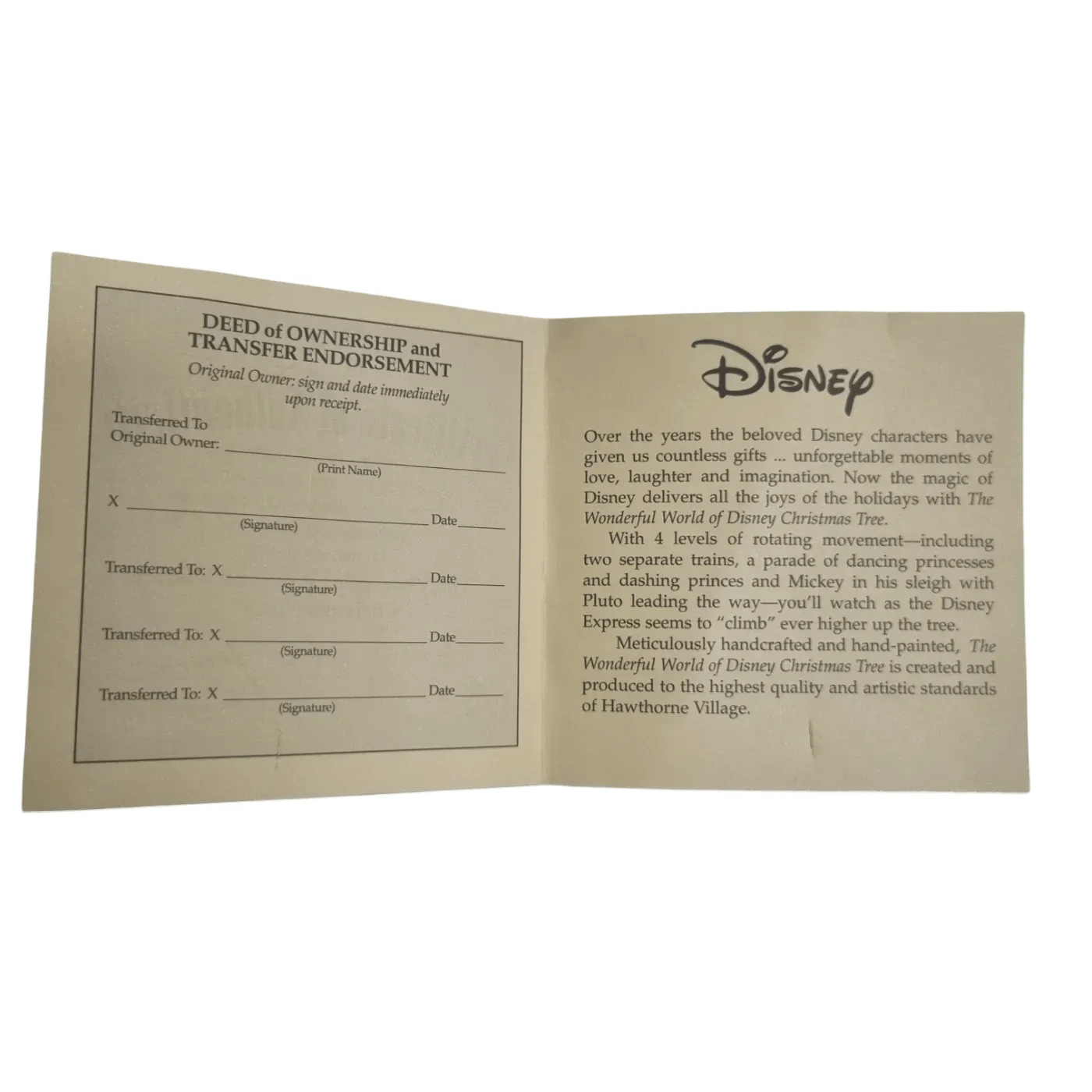 Hawthorne Village: The Wonderdul World Of Disney Christmas Tree Musical Sculpture In Box + Power + COA