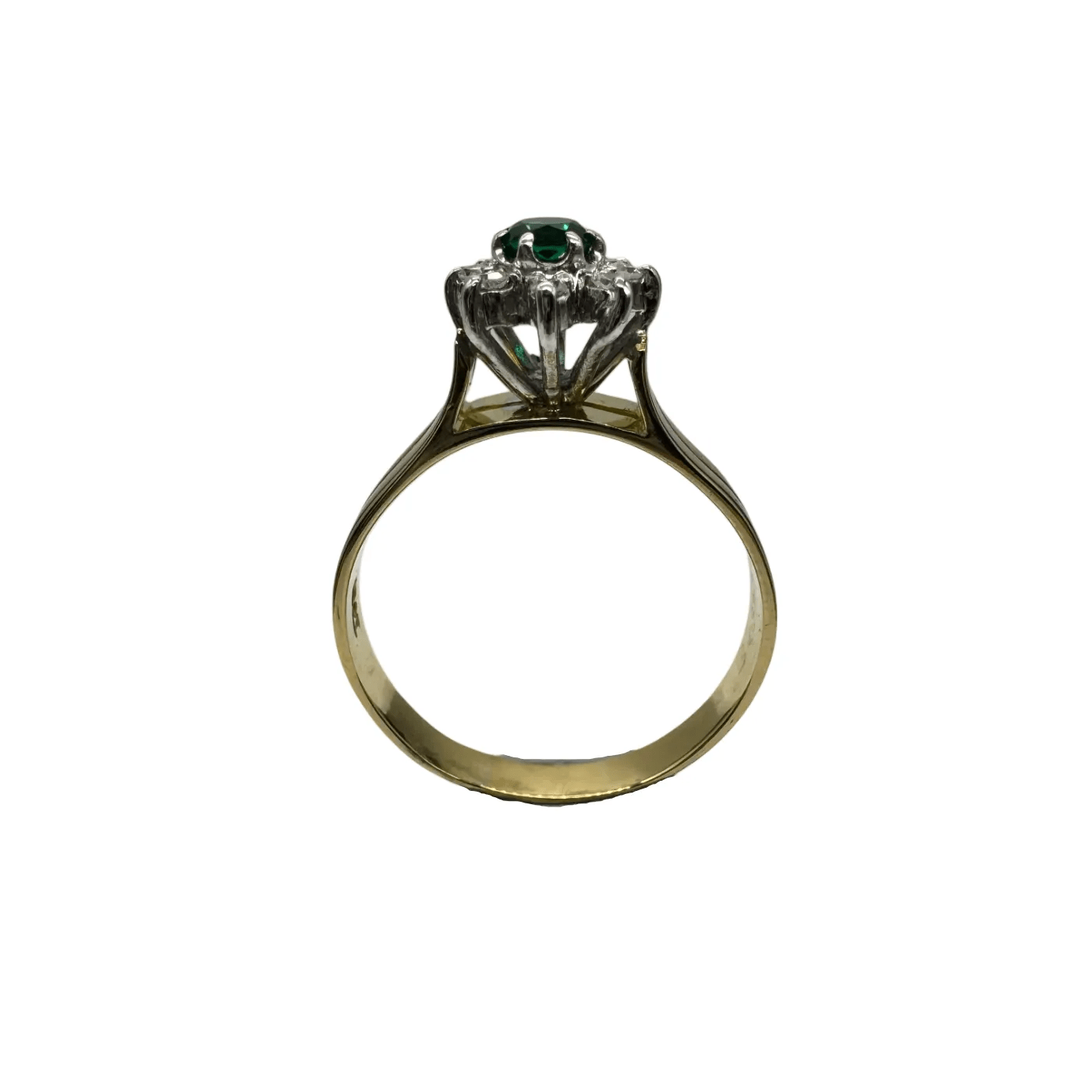 Ladies 18ct Yellow & White Gold 9 Stone Synthetic Emerald & Diamond Cluster Ring 0.12ct TDW S 9 1/2 With Valuation (WR 1306611)