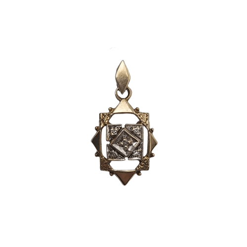 9ct Yellow Gold Antique Art Deco White & Yellow Gold Pendant – 1.6g – 5x 0.01ct Diamonds