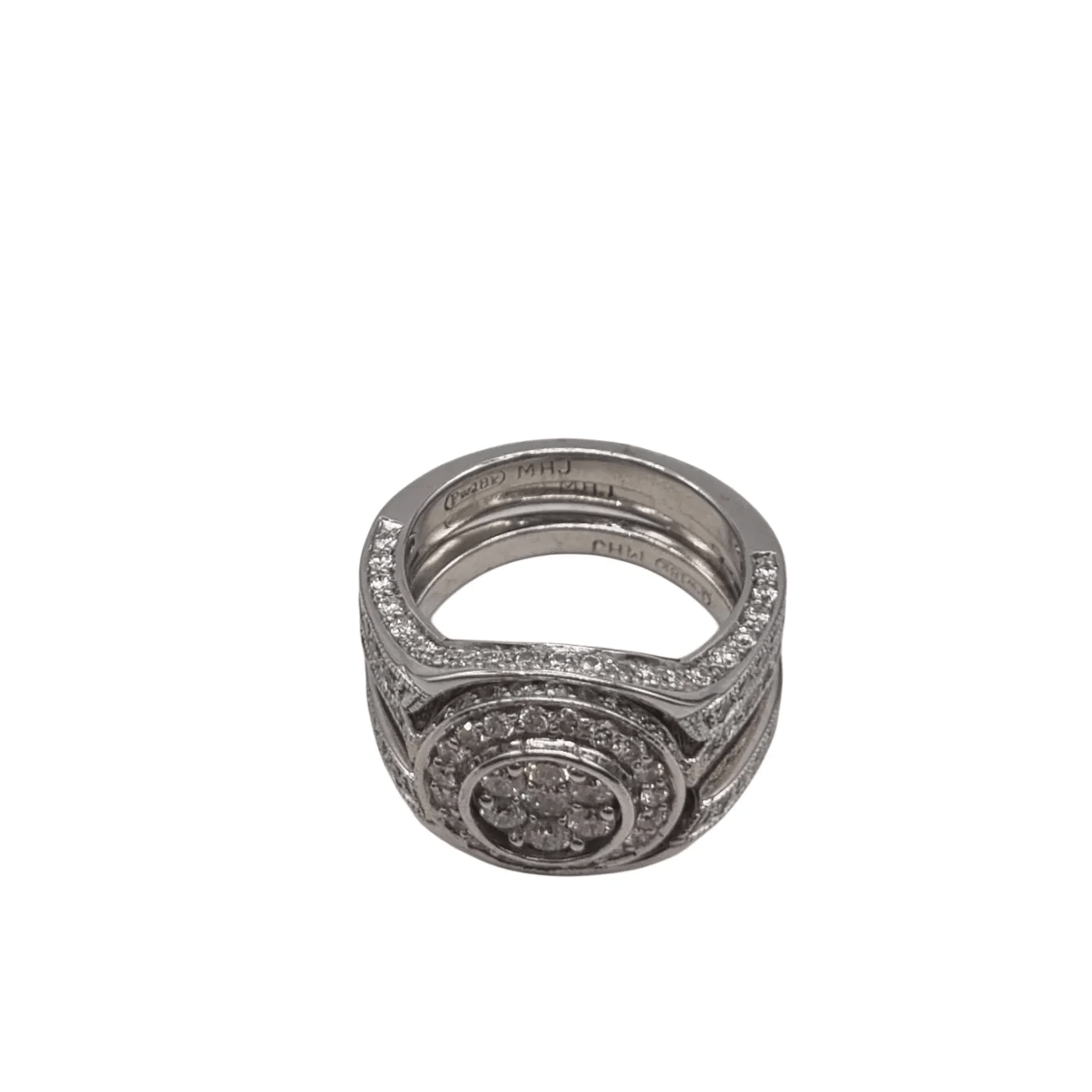 18ct White Gold 10.77g 152 Stone Diamond Three Ring Set – Size 4.5-5 + Val Certificate