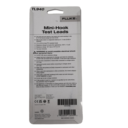 Fluke TL940 Mini-Hook Test Leads Like new In Packaging
