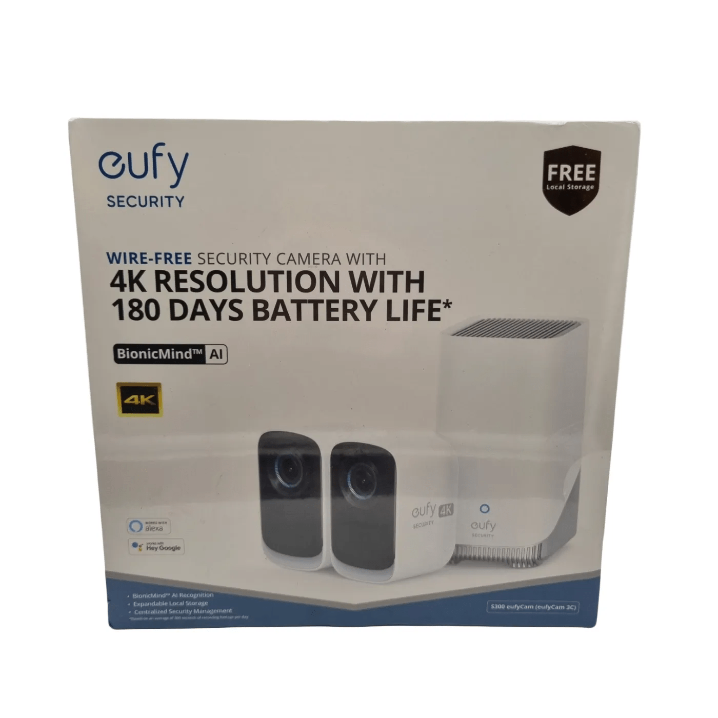 Eufy Security S300 Two Wirefree Security Cameras With HomeBase *Sealed In Box – Small Rip At Back Of Box* (WR 1350425)