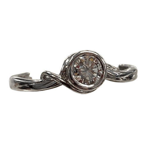 Ladies 18ct White Gold 3 Ring Set. Rub Over Set 0.30ct Round Brilliant Cut Diamond, With 7 Round Brilliant Cut Channel Set In Fitted Bands Each Side. TDW 0.72ct. Size O  With Valuation Certificate.