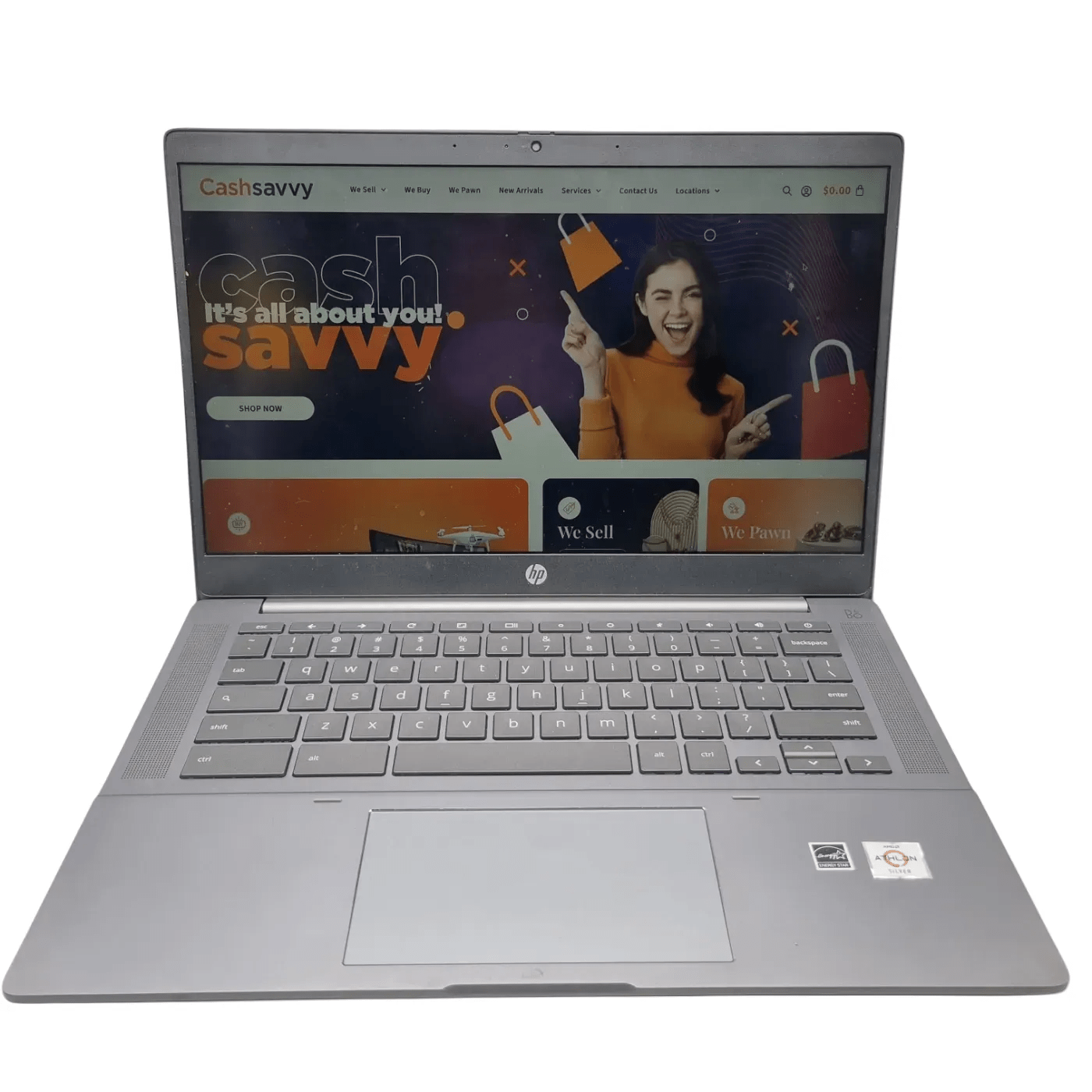 HP 14″ Touch ChromeBook Laptop 14B-NA0002AU +Charger +Bag – AMD Athlon Silver With Radeon Graphics / 4GB RAM / ChromeOS (WR 1350448)