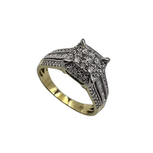 Ladies 9ct Yellow Gold Diamond Claw Set Square Cluster Ring 0.71ct TDW R With Valuation (MR)