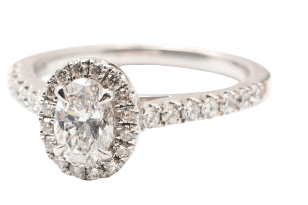 Ladies 18ct White Gold Oval & Round Brilliant Cut Halo Claw Set Ring 1.14ct TDW M With Valuation