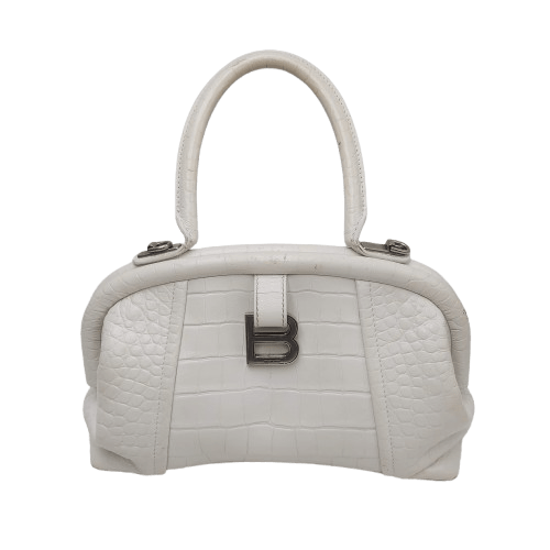 Balnciaga Editor Small White Crocodile Handbag With Crossbody Strap