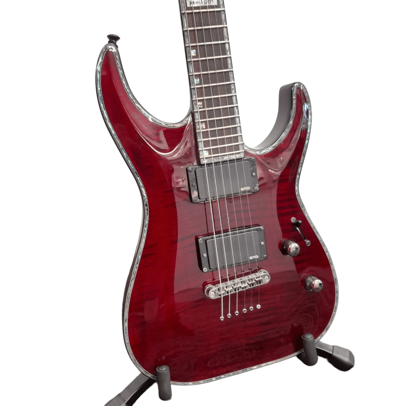 ESP LTD Deluxe H-1001 Dark Red Electric Guitar With EMG Pickups & Mother of Pearl Inlay – Includes Hard Case , Stand , Strap & Spare Strings