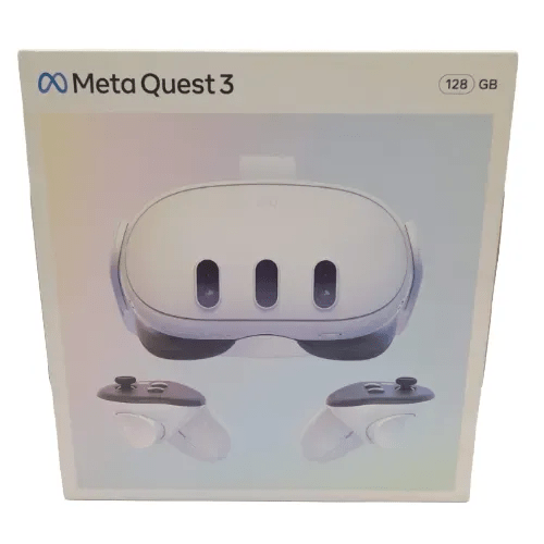 Meta Quest 3 128GB Virtual Reality Headset In Original Box With Upgraded Head Strap With Built-In Battery Pack