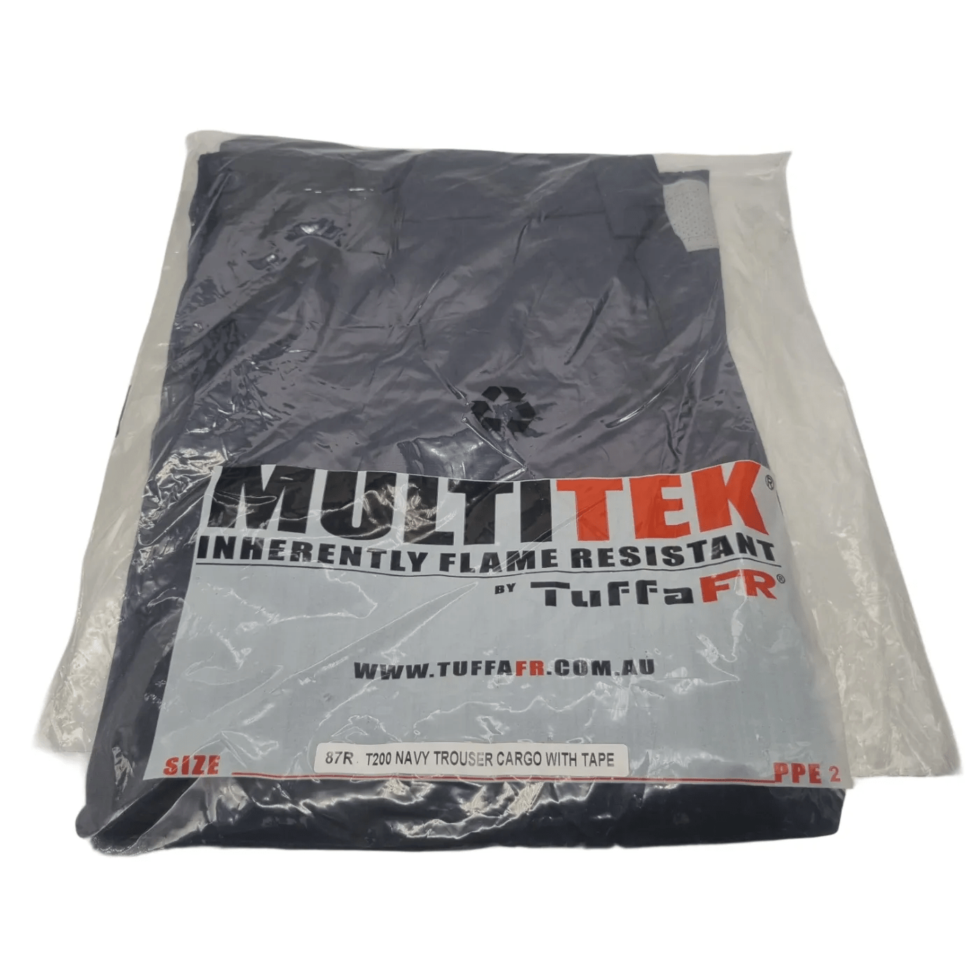 MultiTek Tuffa Workwear T200 Men’s Trouser – PPE 2 – Cargo – Reflective Tape – Flame Resistant – Lenzing – Navy – 87R – Size: 32 Waist