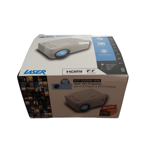LASER PROJECTOR PJT-DVDHD-906 WHITE WITH BOX AND POWERCORD