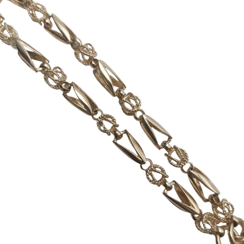 9ct Yellow Gold Fancy Belcher Bracelet – Filigree Heart Lock with Red Stone – 20cm Length – 6mm Wide – Safety Chain