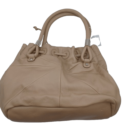 Oroton Faux Leather Handbag – Tan, Draw String Closure