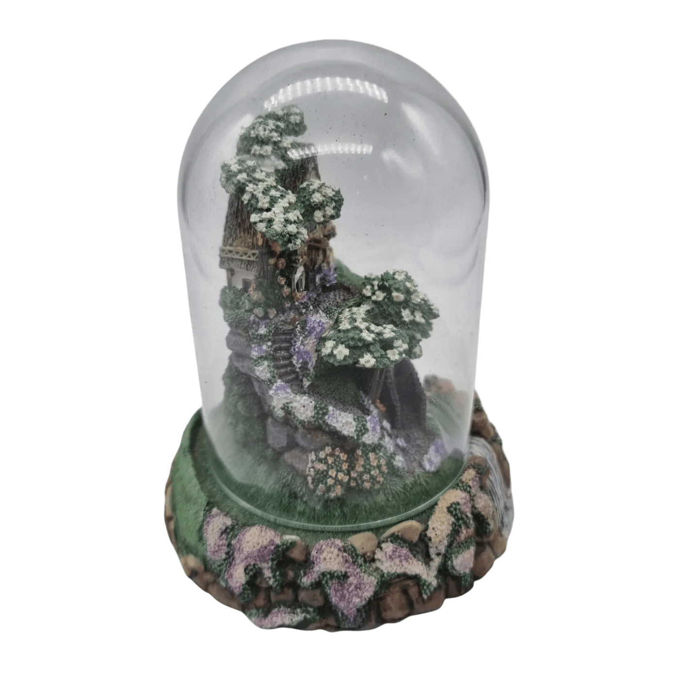 Franklin Mint: Cobblestone Bridge Cottage With Glass Dome – Hand Painted Limited Edition Statue *Sculpture Number Worn Off*