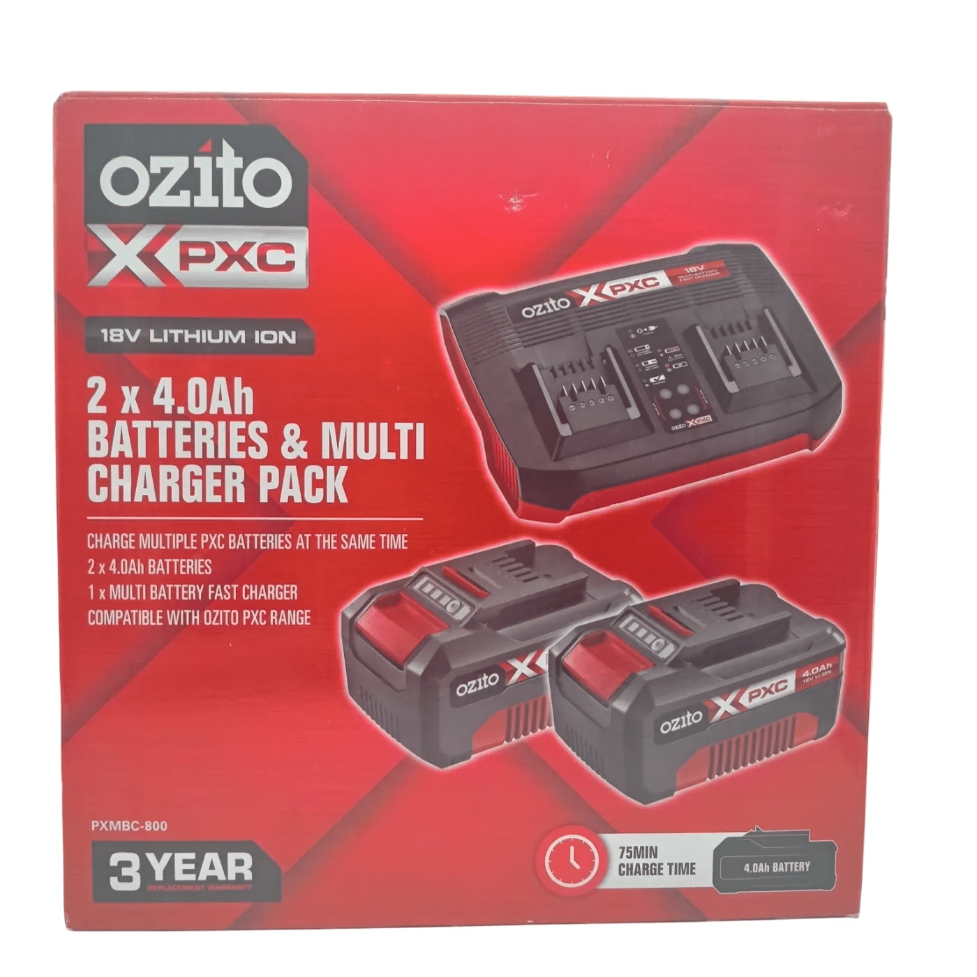 Ozito PXC 18V 2 x 4.0Ah Battery &  Charger Pack Like New In Box