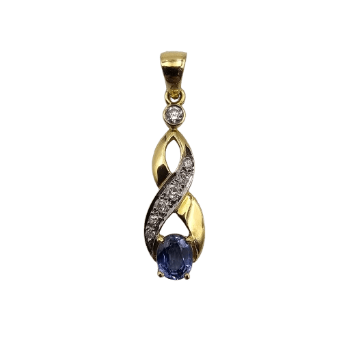 18ct Yellow Gold Sapphire & Diamond Grain Set Looped Pendant 0.20ct TDW WIth Valuation (MR)