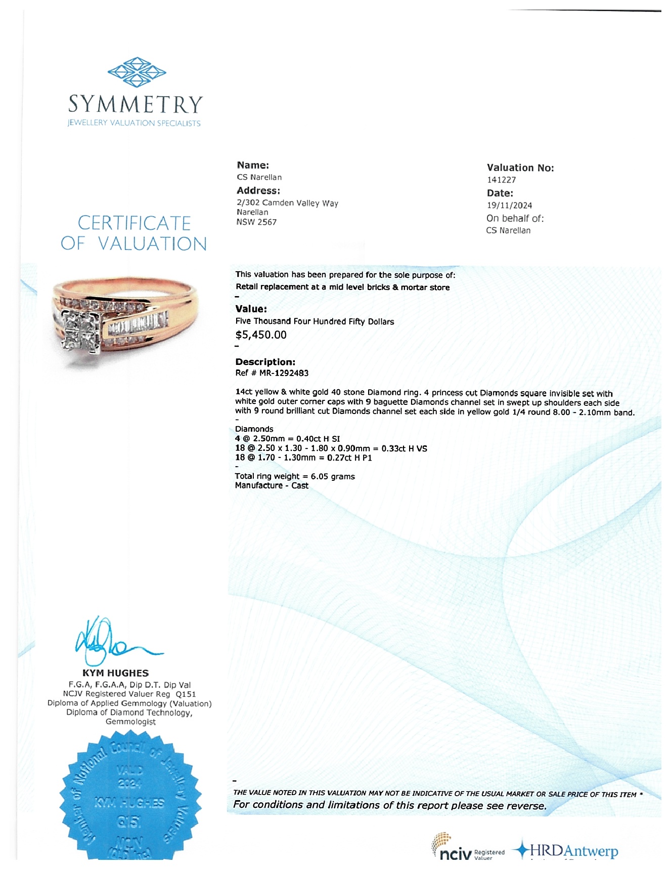 Ladies 14ct Yellow & white Gold 40 Stone Princess Cut Diamond Ring With Invisible Setting TDW 1.00ct Size T 1/2 With Valuation Certificate
