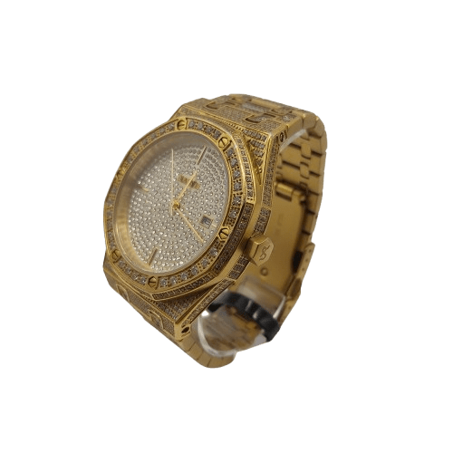 Unisex Saint Morta Watch – Gold – Iced *Ticking