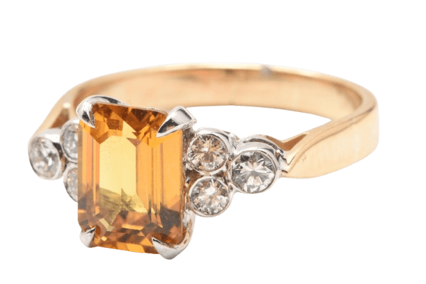 Ladies 18ct Yellow & White Gold Emerald Cut 2.50ct Synthetic Sapphire & Diamond Dress Ring 0.32ct TDW O 1/2 With Valuation