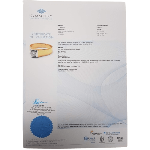 Mens 18ct Yellow & White Gold Single Stone Brilliant Cut Diamond Ring 0.35ct TDW N 1/2 With Valuation