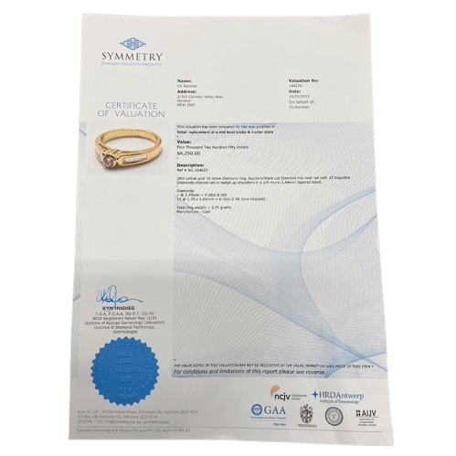Ladies 18ct Gold 16 Stone Diamond Ring. Single Round Brilliant Cut Rub Over Set, 15 Baguette Cut Diamonds Channel Set In Swept Up Shoulders. TDW 0.50ct. Size K/5.5, With Valuation Certificate – (NG 104625)