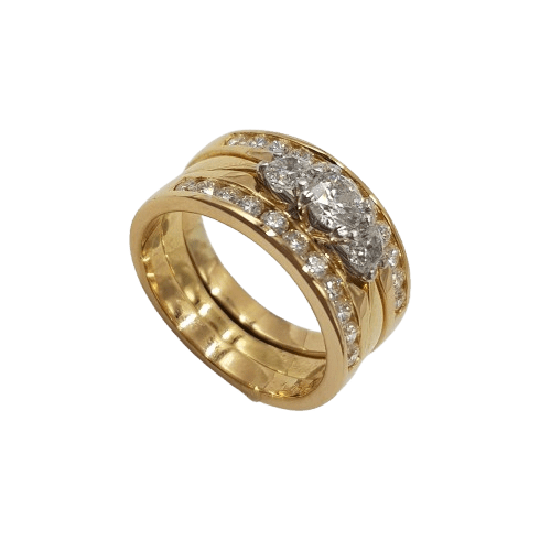 Ladies 18ct Yellow & White Gold Brilliant Cut Diamond Three Ring Set 1.04ct TDW J With Valuation