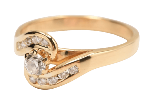 LADIES 18CT YELLOW GOLD ROUND RING 3.63GMS P/S:DIAMOND 1 0.17 S/S:DIAMOND 10 0.15 PLAIN MHJ 18CT  3.6G 18CT GOLD