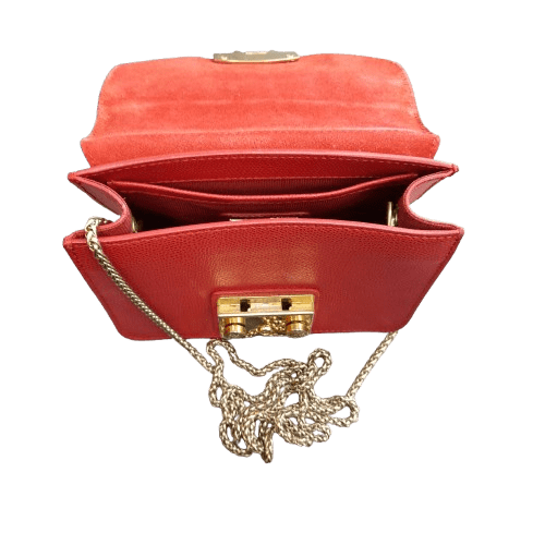 Furla Red Leather Handbag With Chain Strap (LN)