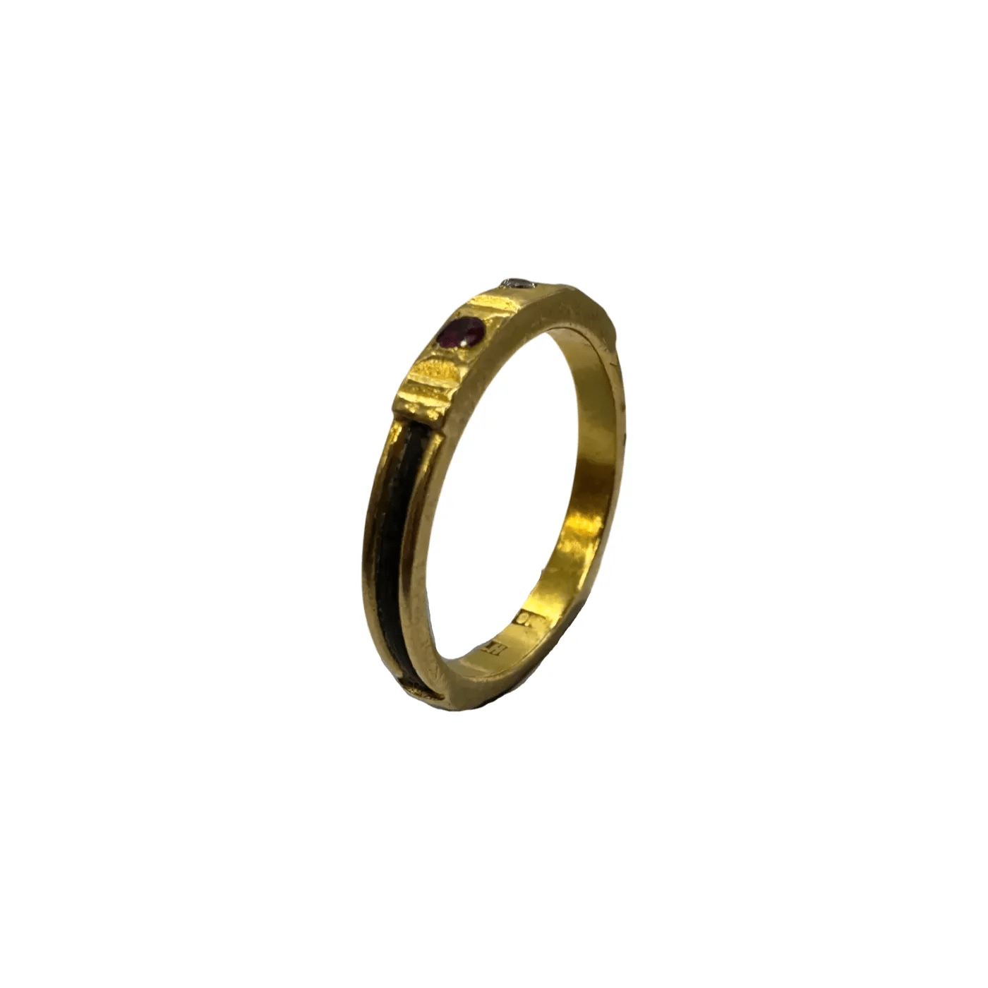 Handmade 21ct Gold Dress Ring with Cubic Zirconia & Created Red Rubies K 5 1/2 with Valuation – WL 1344918