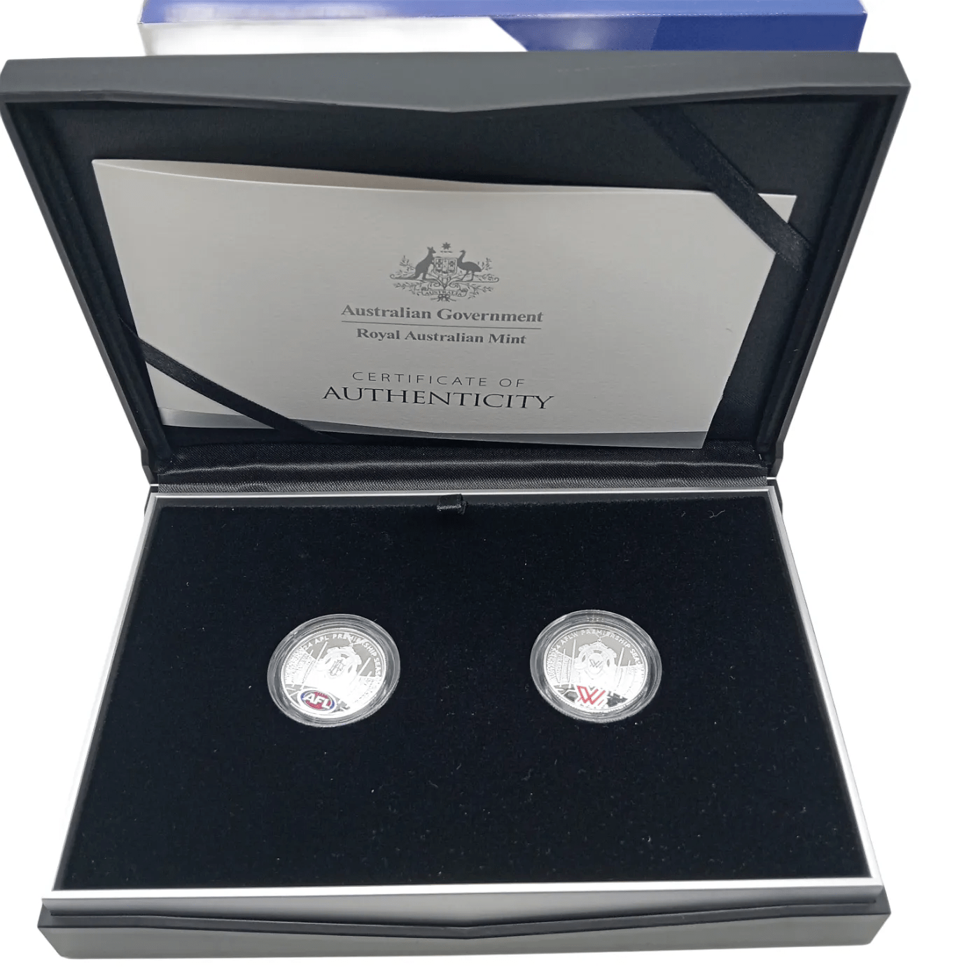 AFL 2024 $1 Coloured Fine Silver Proof 2-Coin Set In Box & Case (WR 1355899)