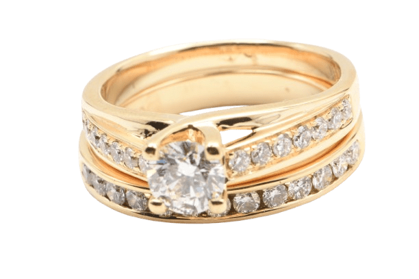 Ladies 18ct Yellow Gold Round Brilliant Claw & Grain Set 1.1ct TDW Size K Bridal Set With Valuation (MR)