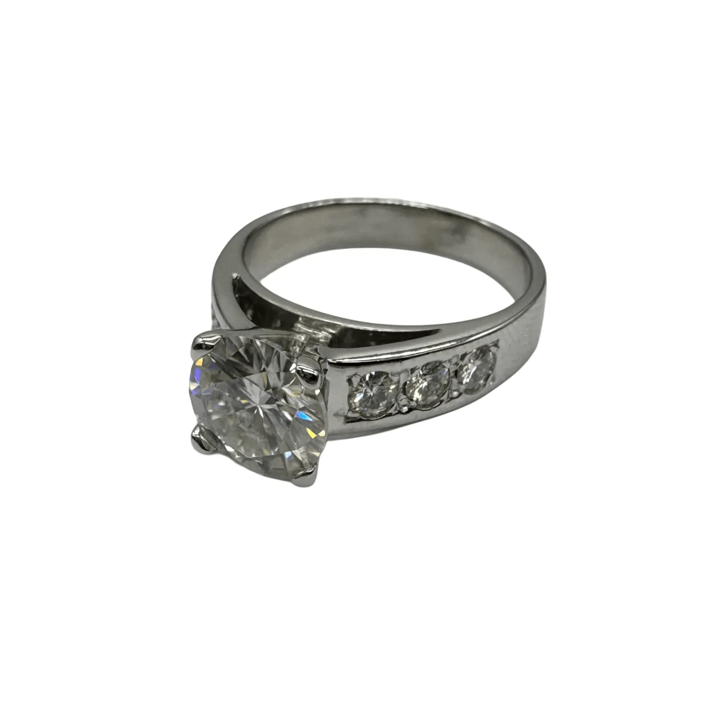 Ladies 18ct White Gold 7 Stone Synthetic Moissanite Ring K 5 1/2 With Valuation (WR 1312409)