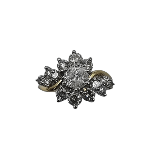 Ladies 14ct Yellow Gold Trillian & Brillaint Cut Diamond Ring 1.86 TDW M WIth Valuation (MR)