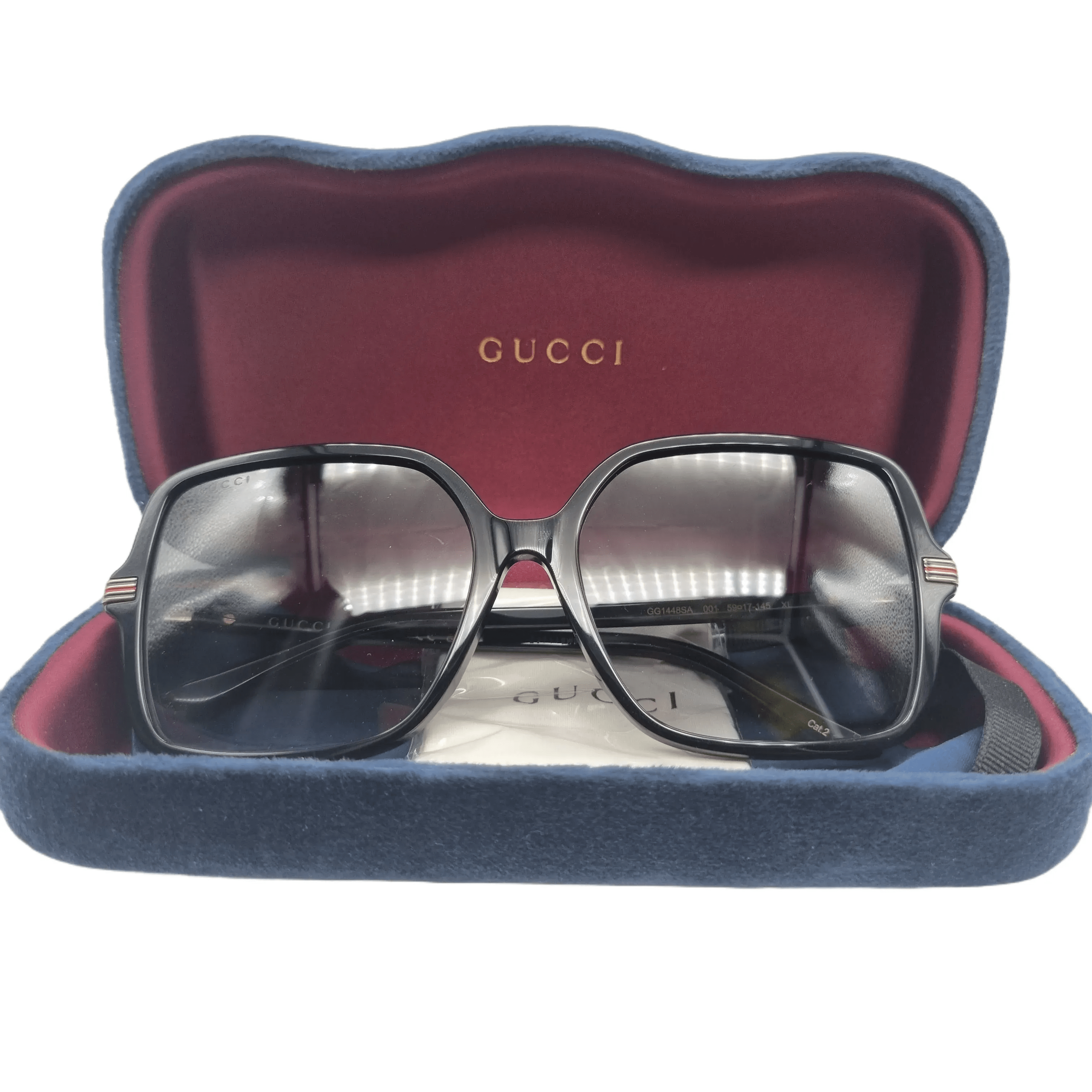 Gucci Women’s Gg1448sa Black Rectangle Sunglasses + Case + Cloth + Receipt