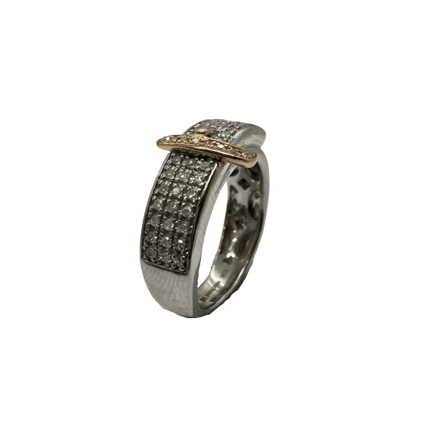 Ladies 10ct White & Rose Gold 57 Stone Diamond Belt Buckle Ring J 5 with Valuation – WL 1324698