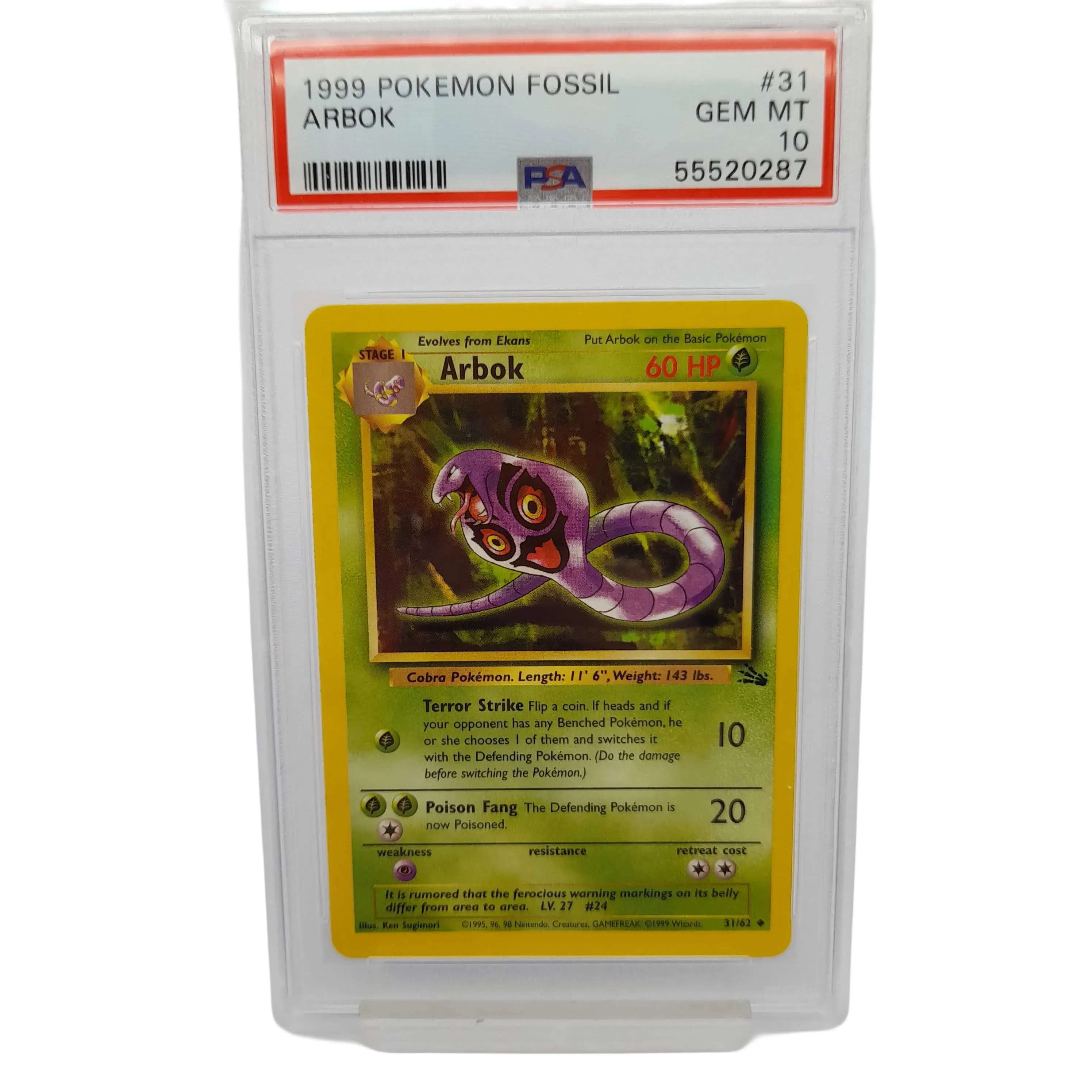 1999 Pokemon Fossil Arbok #31 PSA Graded 10 Card