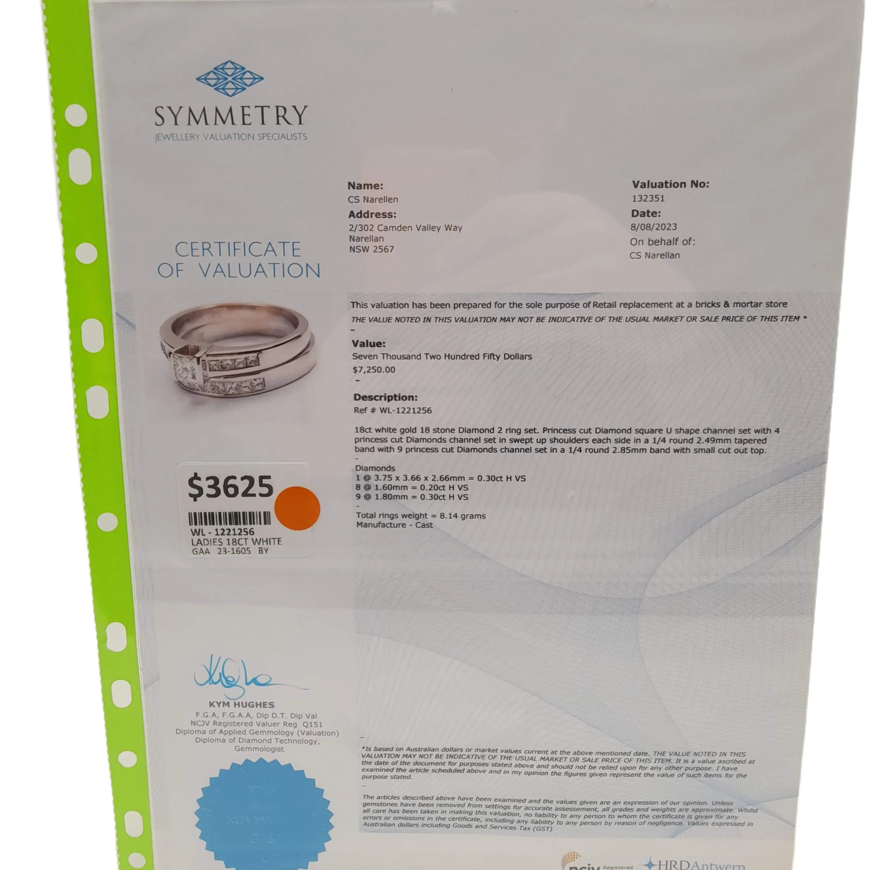 Ladies 18ct White Gold 2 Piece Diamond Ring with 18 Diamonds 0.80CT TDW 8.14 Grams With Valuation